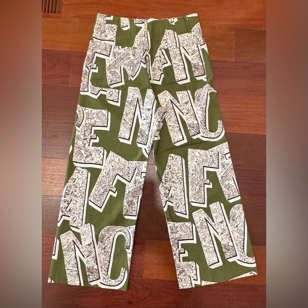 Anthropologie Green and White Casual Wide-Leg Bottoms